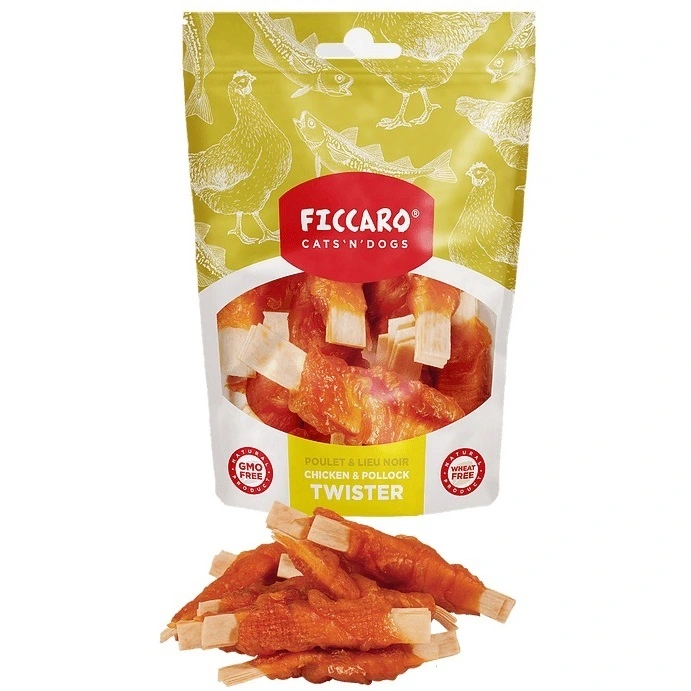FICCARO Hundesnack Kylling & Sej Twister - kylling og sej i snoede sticks 100 g