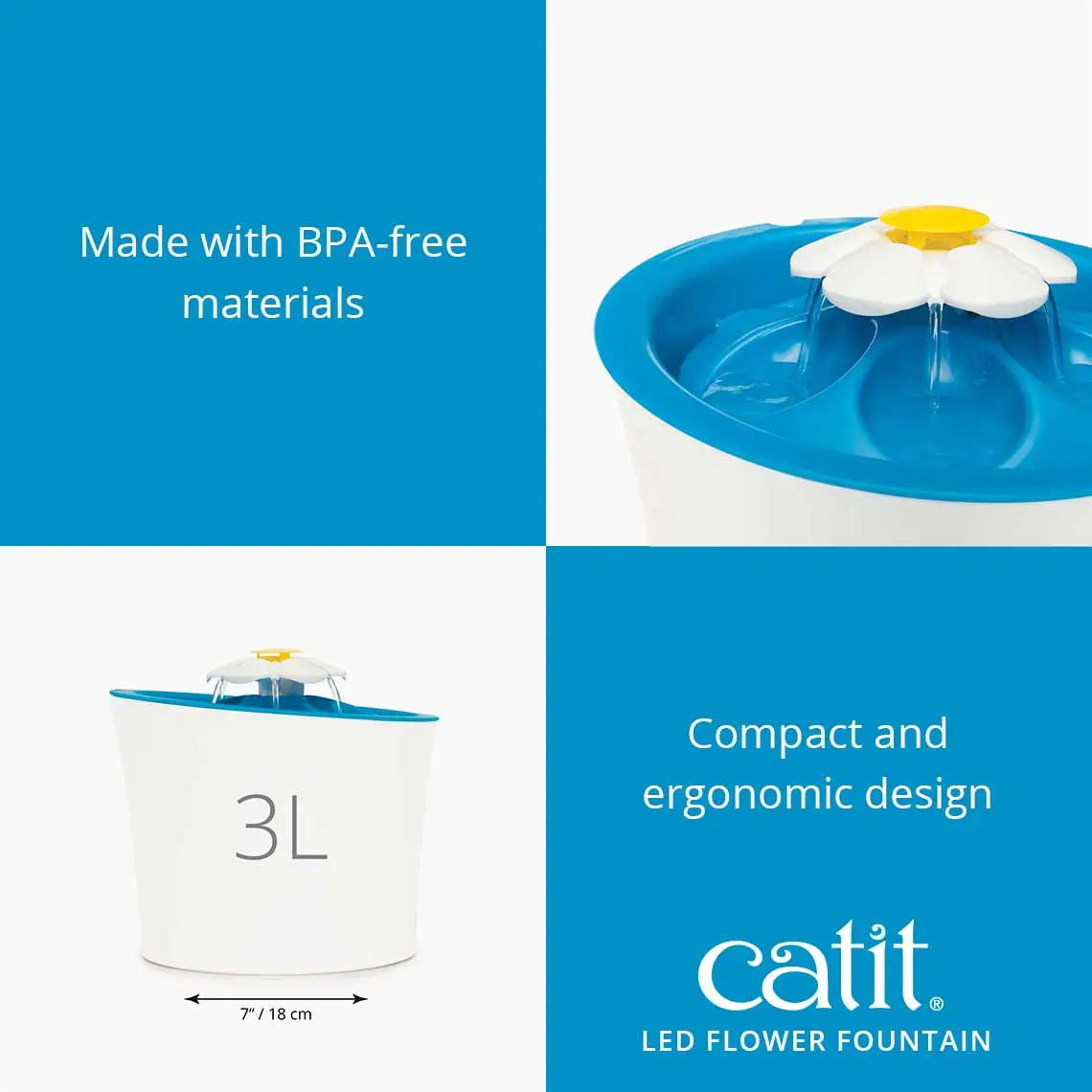 Catit Senses 2.0 Flower Fountain (drikkeautomat) 3 L med LED