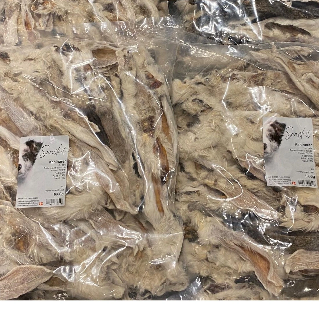 Snackit Kaninører med pels 1 kg - Naturlige hundesnacks i stor pakke