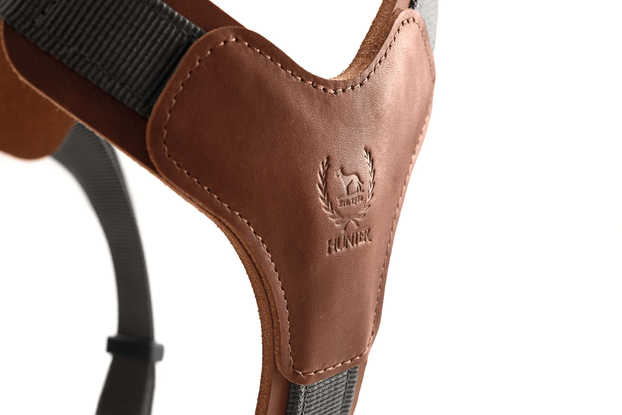 Hunter Mixed Aalborg læder hundesele XS-S cognac/grå hals 40-50 cm - blød og sikker pasform