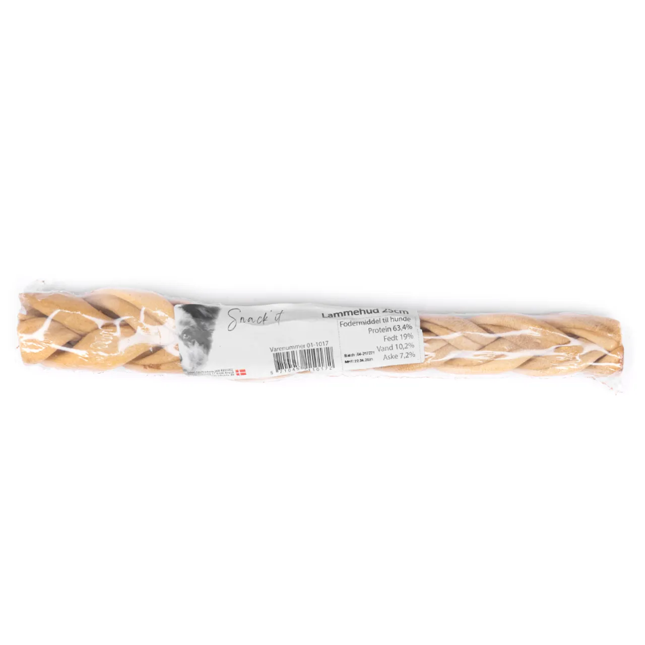 Snackit flettet lammehud til hund 25 cm