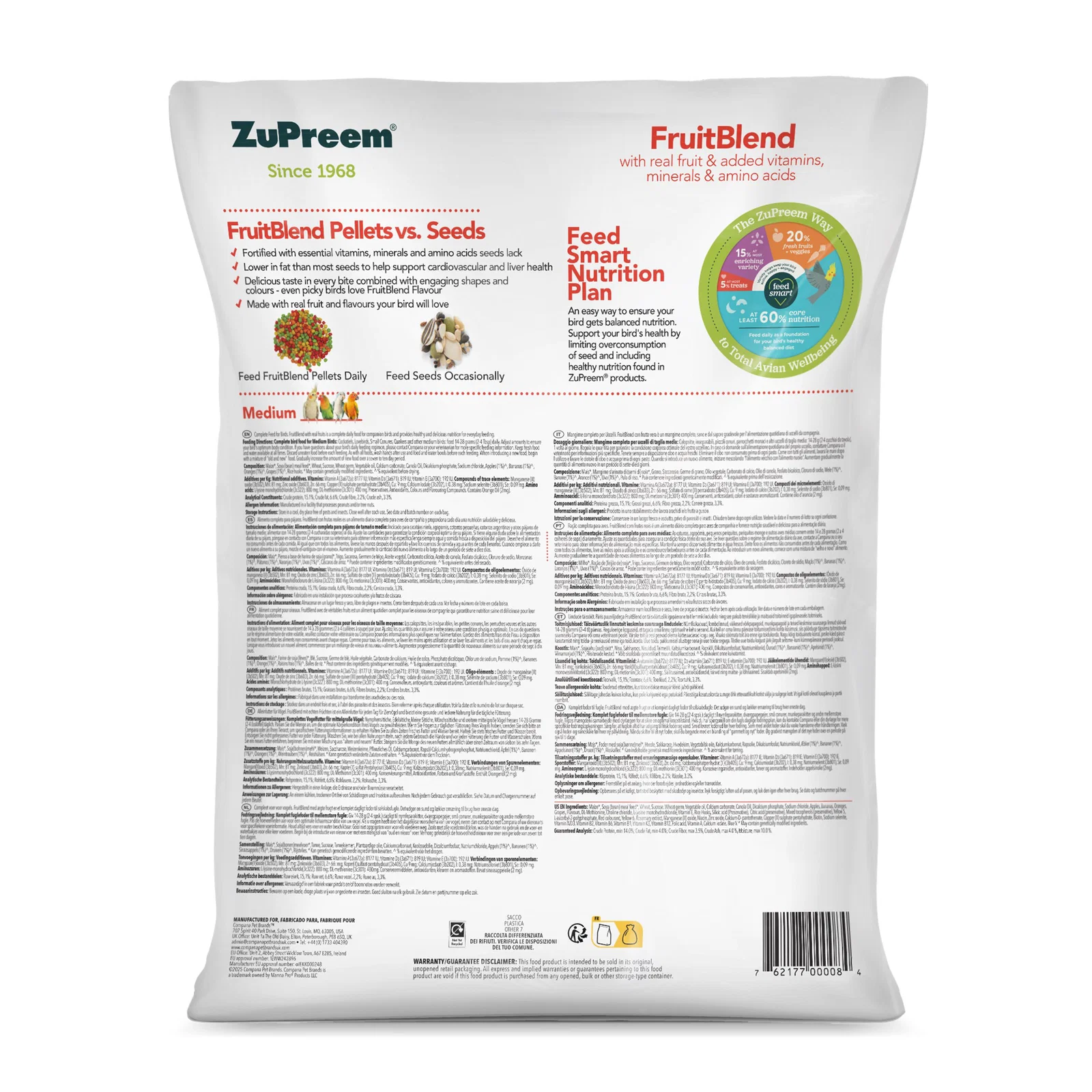Zupreem Fruitblend Nymfeparakit og dværgpapegøje 7,5 kg