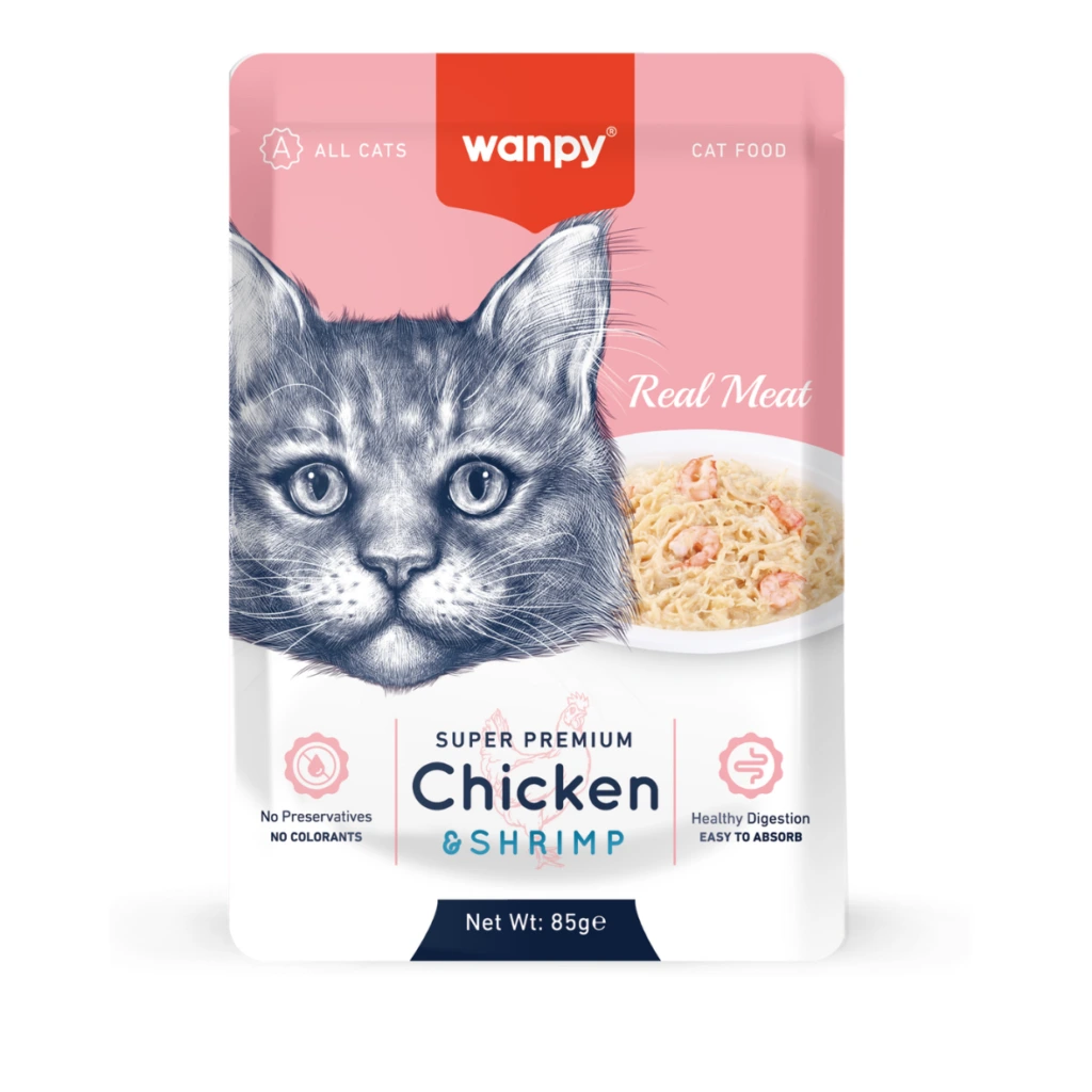 Wanpy Cat Vådmad - Kylling og Rejer 85 g