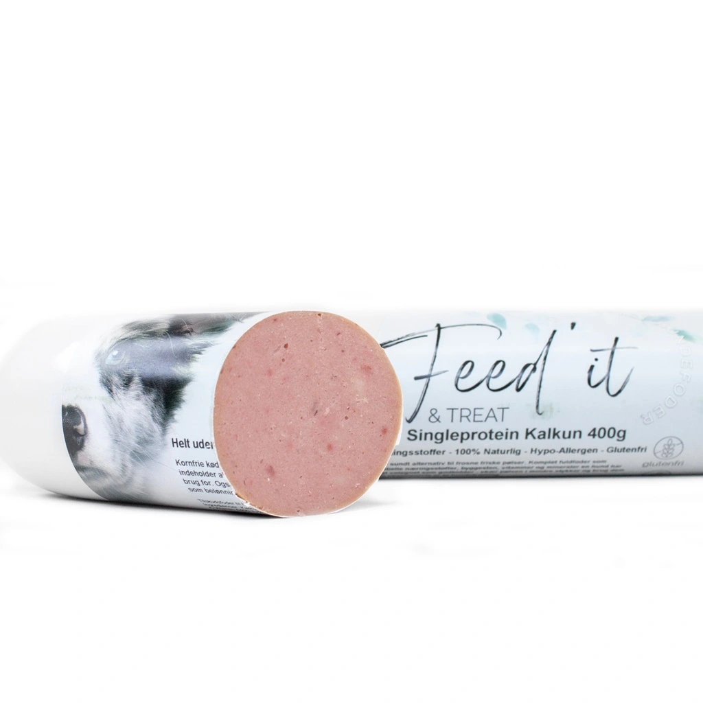Feedit & Treat Pure Turkey 400 g - naturlig kalkunskærepølse til hund og kat