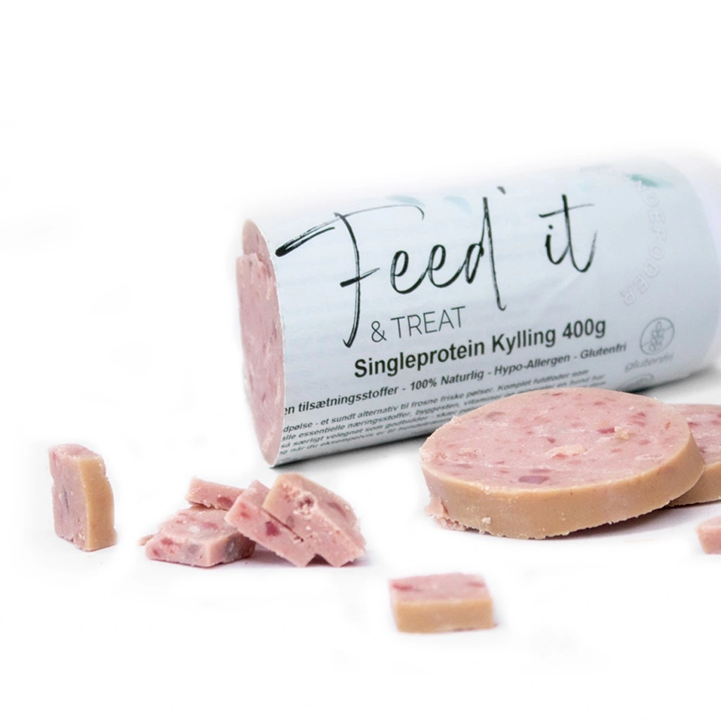 Feedit & Treat Pure Chicken 400 g - naturlig kyllingeskærepølse til hund og kat