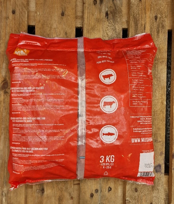 MUSH Vaisto Gris Okse Laks XL Rød 3 kg - Naturligt BARF hund