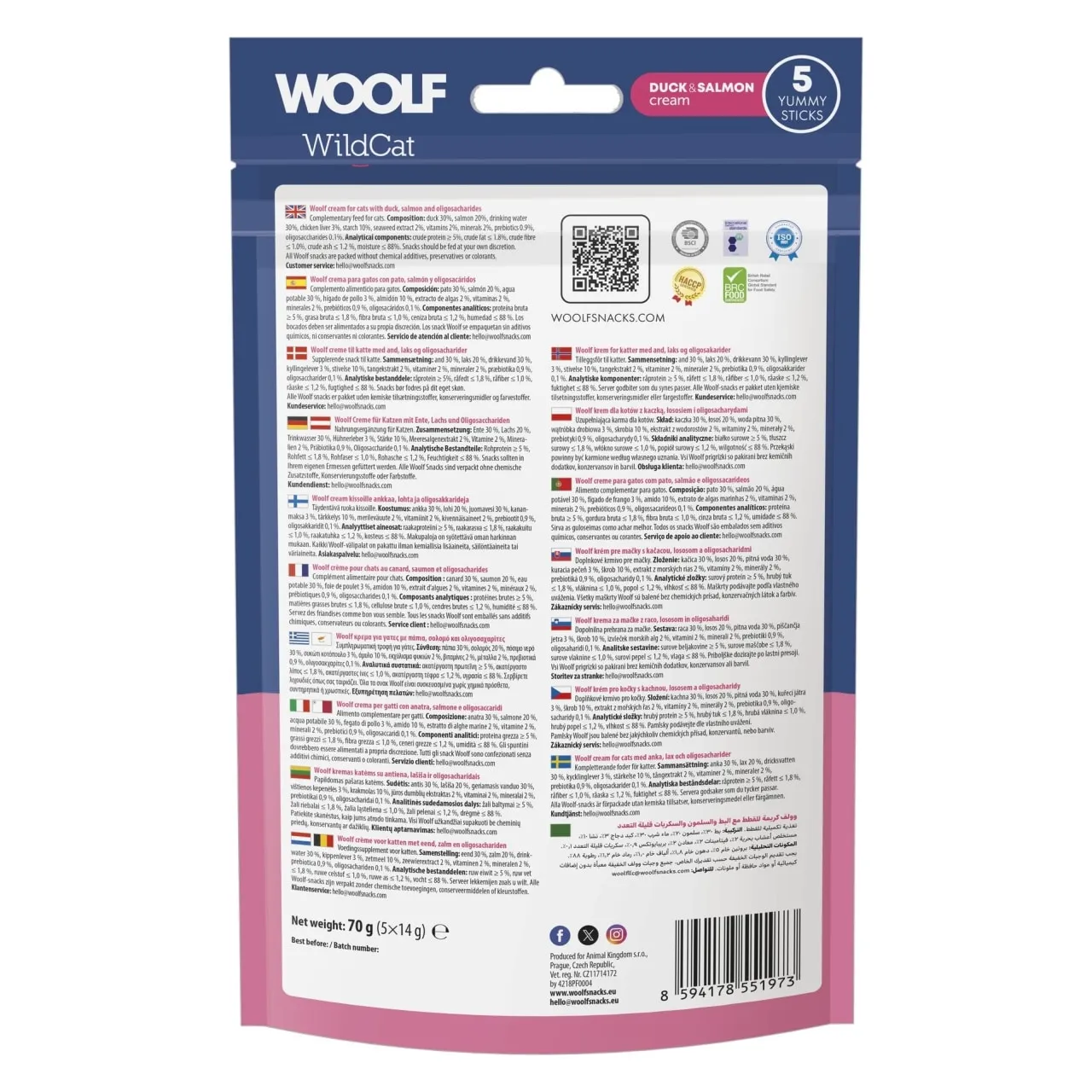 Woolf Wildcat Cream 5 stk - Flydende kattegodbid med and og laks