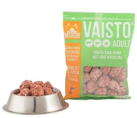 MUSH Vaisto Grøn Okse Gris Kylling 800 g - Naturligt hundefoder med kød og grønt
