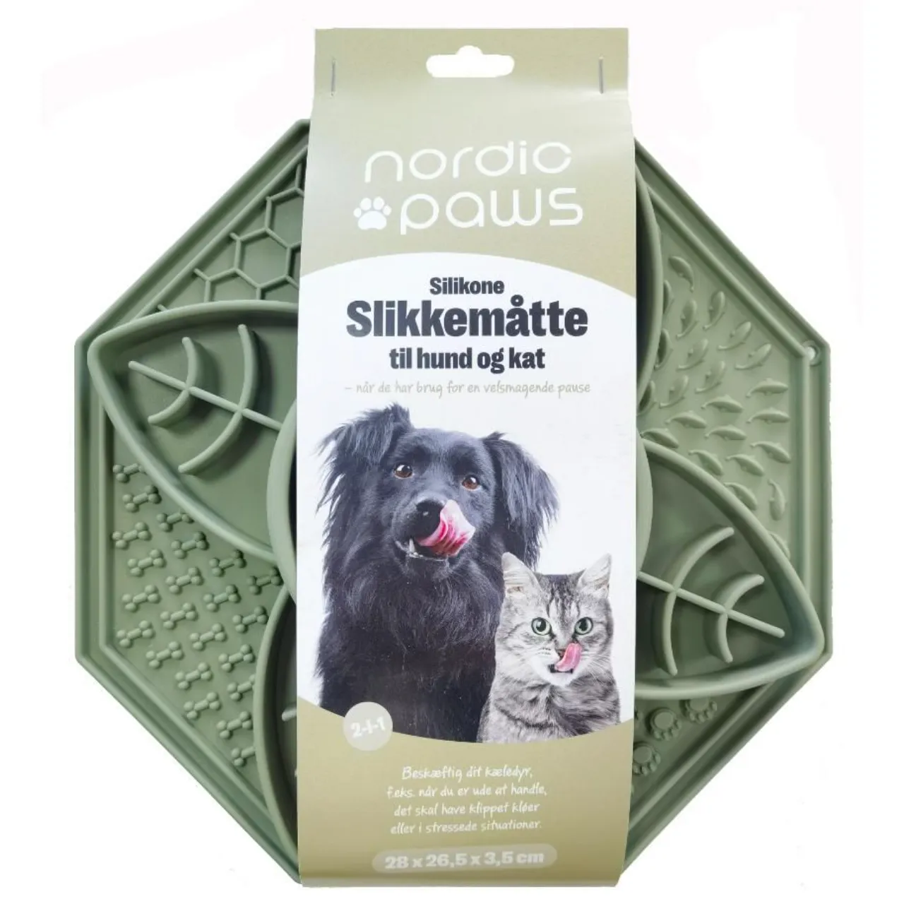 Nordic Paws Slikkemåtte 2-i-1 med skål - grøn silikone, sugekop og frysevenlig