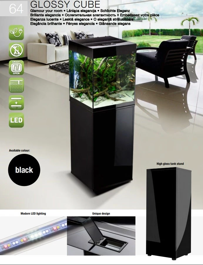 Glossy akvarie Cube 50x50x63 cm 132 L Sort