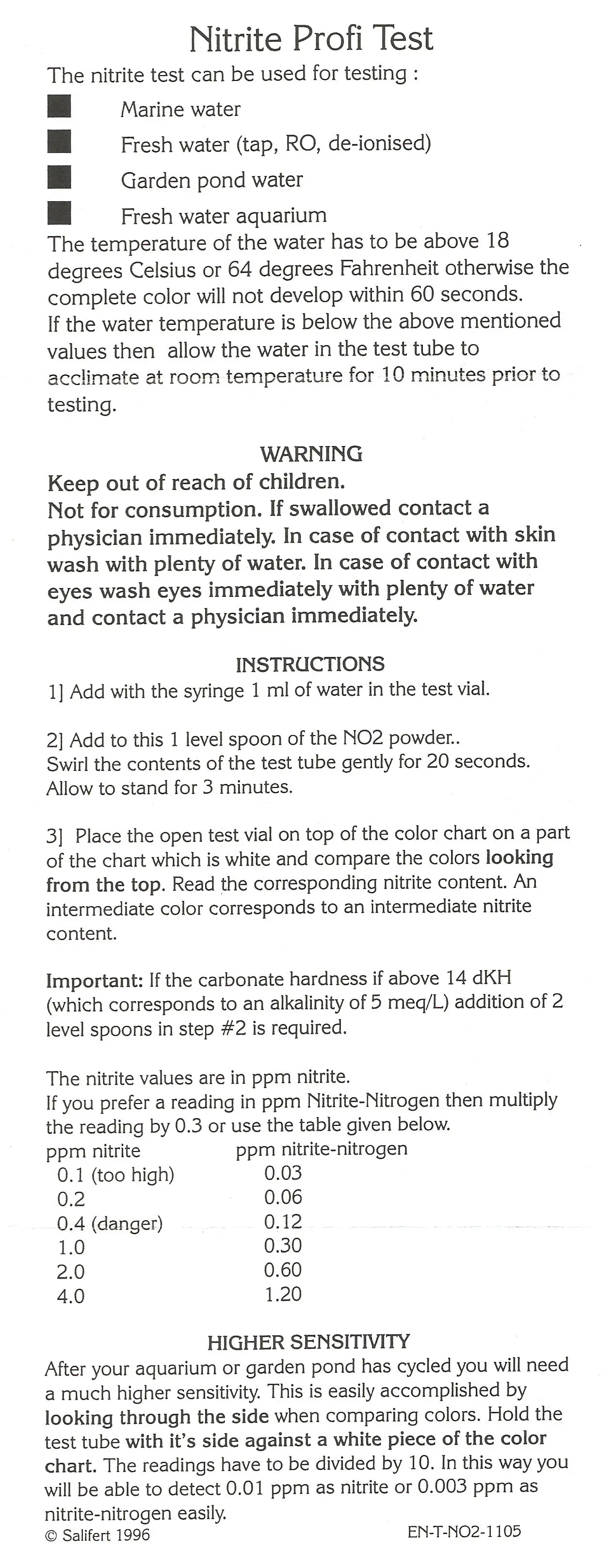 Salifert Nitrit Test NO2