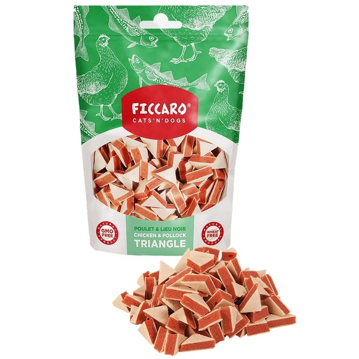FICCARO Hundesnack Kylling & Sej Triangle - kylling og sej i trekantform 100 g