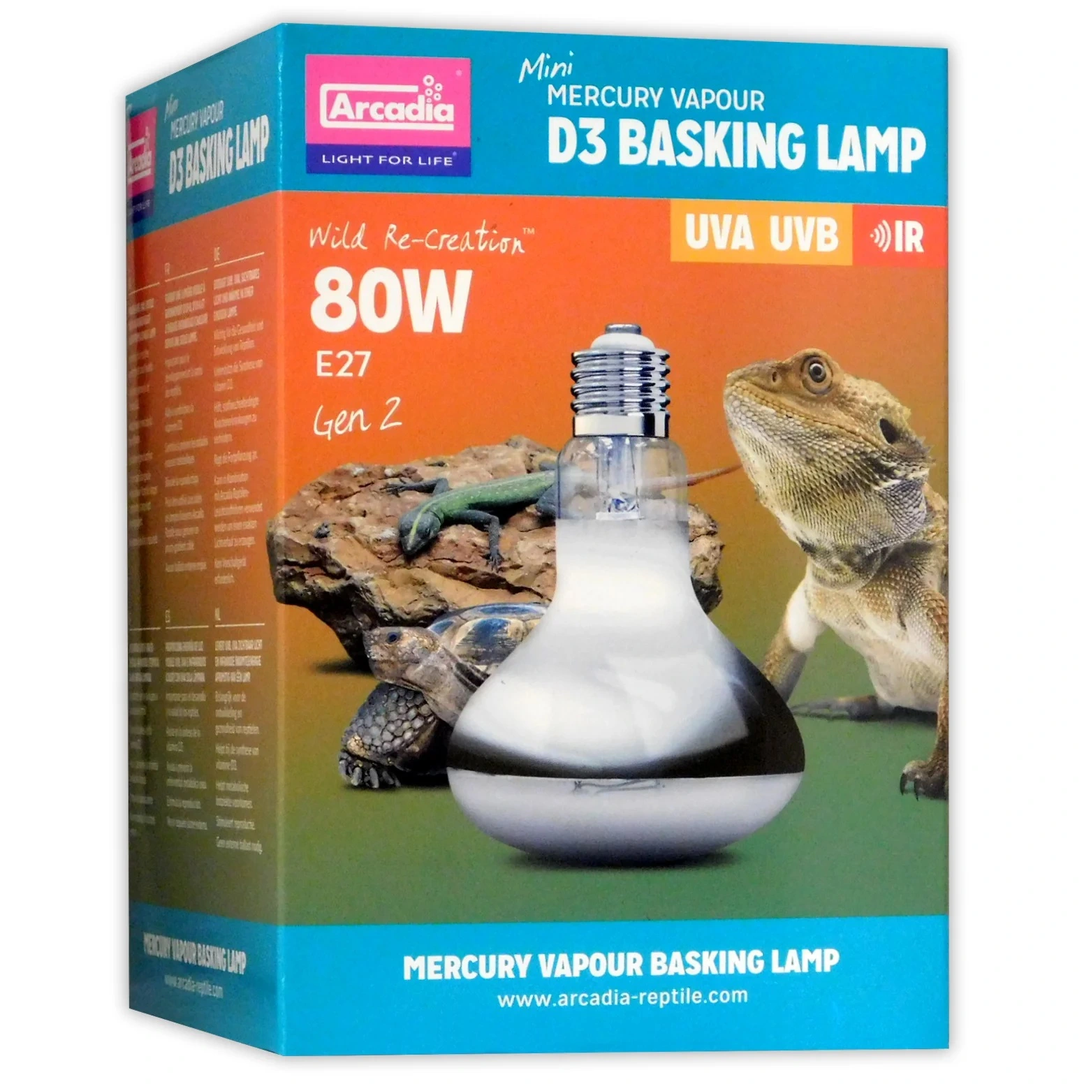 Arcadia D3 Basking Lamp UV reptil pære 80 w