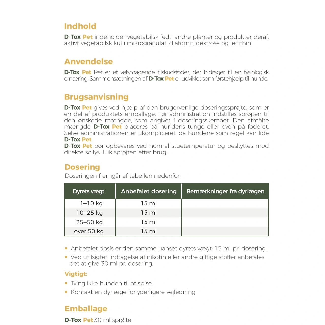 D-Tox Pet sprøjte 30 ml