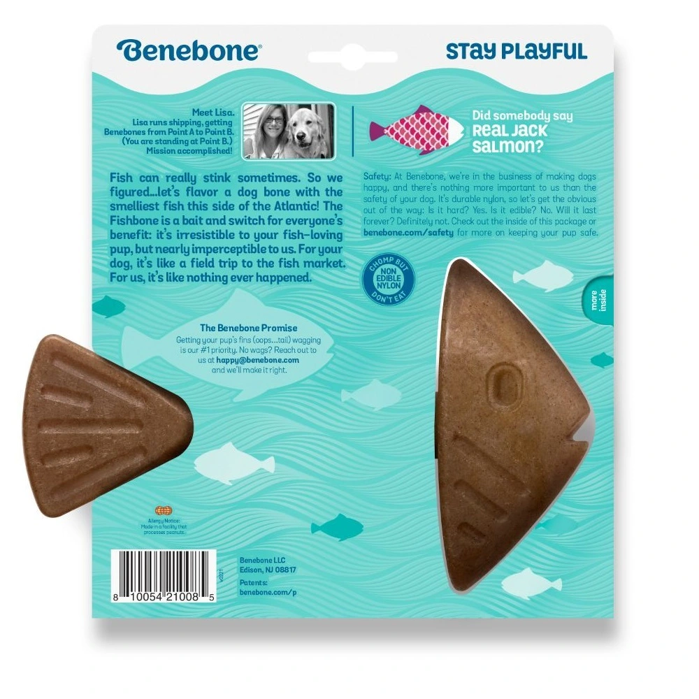 Benebone Fishbone Stor 21 cm - tyggeben med laksesmag