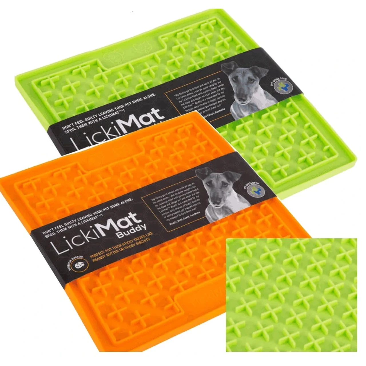 LickiMat Slikkemåtte 20 x 20 cm Orange - aktiveringsmåtte til hunde