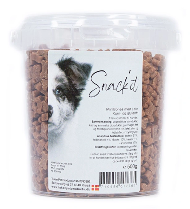 Snackit Semi-Moist Mini Bones med Laks 500 g - bløde hundesnacks