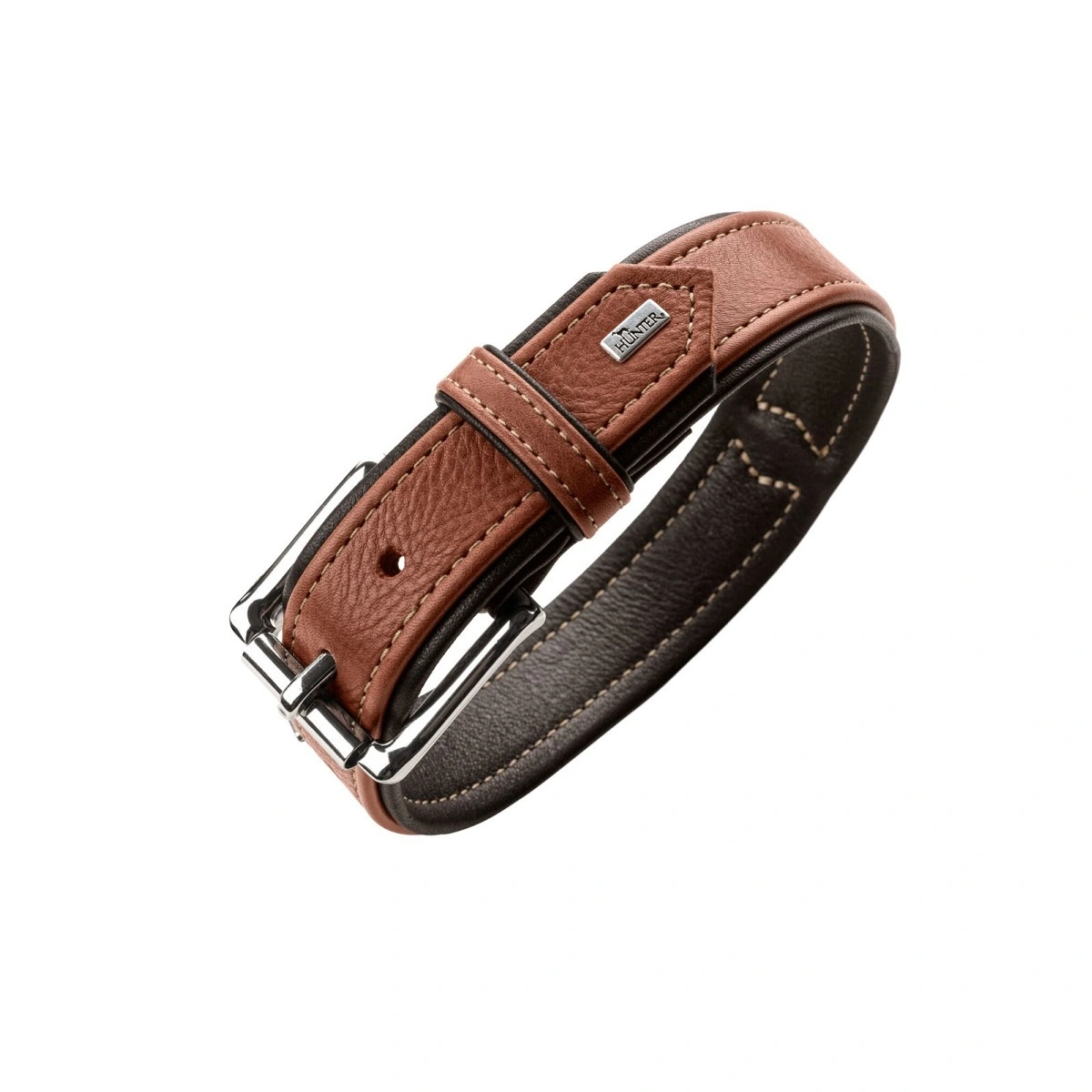 Hunter Hundehalsbånd læder Canada Elg Str.40 Cognac/Sort - 29-35 cm