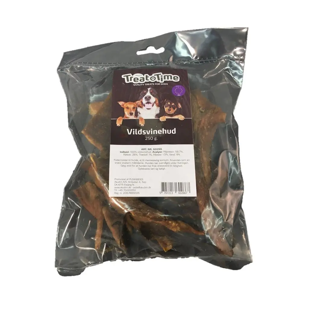 Treattime Vildsvinehud 250 g - Naturlige tyggeben