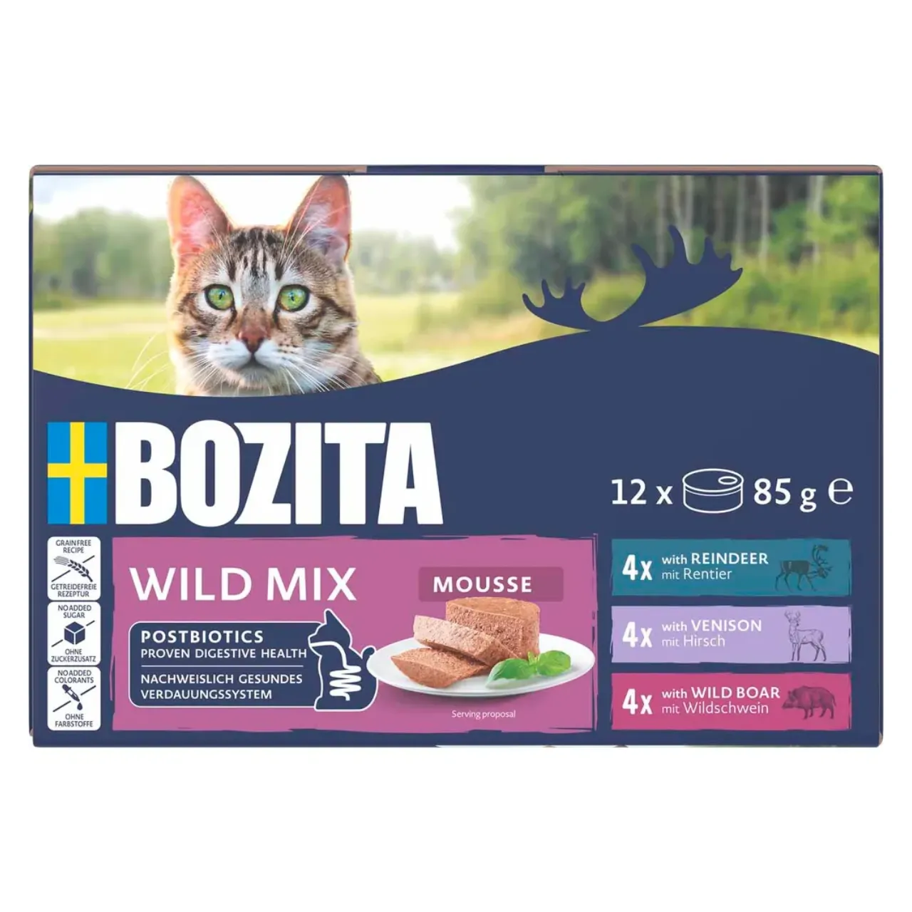 Bozita Mousse Mixedwild 12x85 g - Rensdyr, Hjort & Vildsvin til Kat