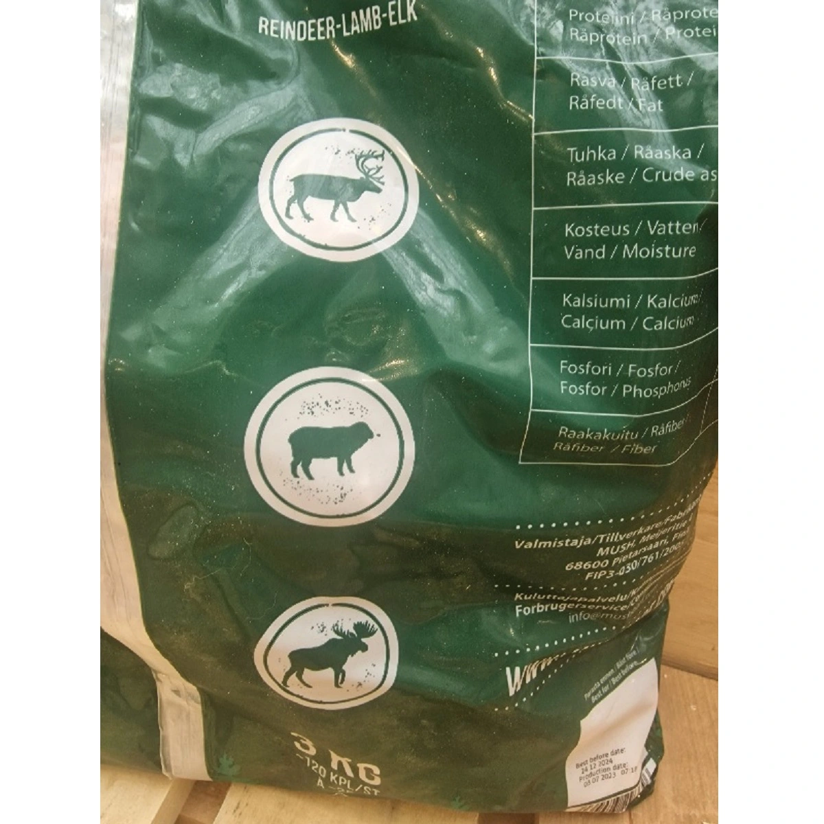 MUSH Vaisto Mørkegrøn Wild rensdyr lam elg til hund 3 kg