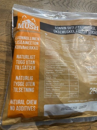 MUSH VAINU Hundesnack Tyremuskel 250 g - naturlige tyggeben til hunde