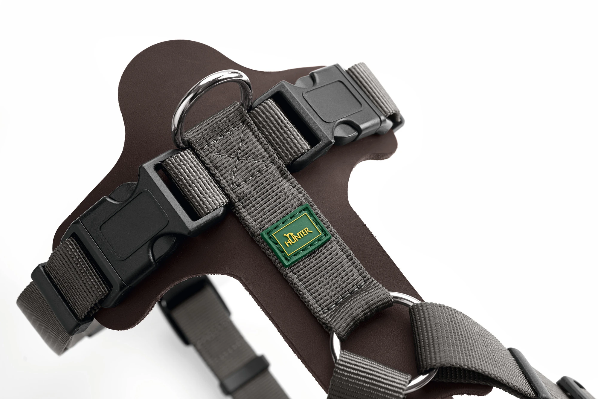 Hunter Mixed Aalborg læder hundesele M-L mørkebrun/grå hals 61-85 cm - komfort og kvalitet