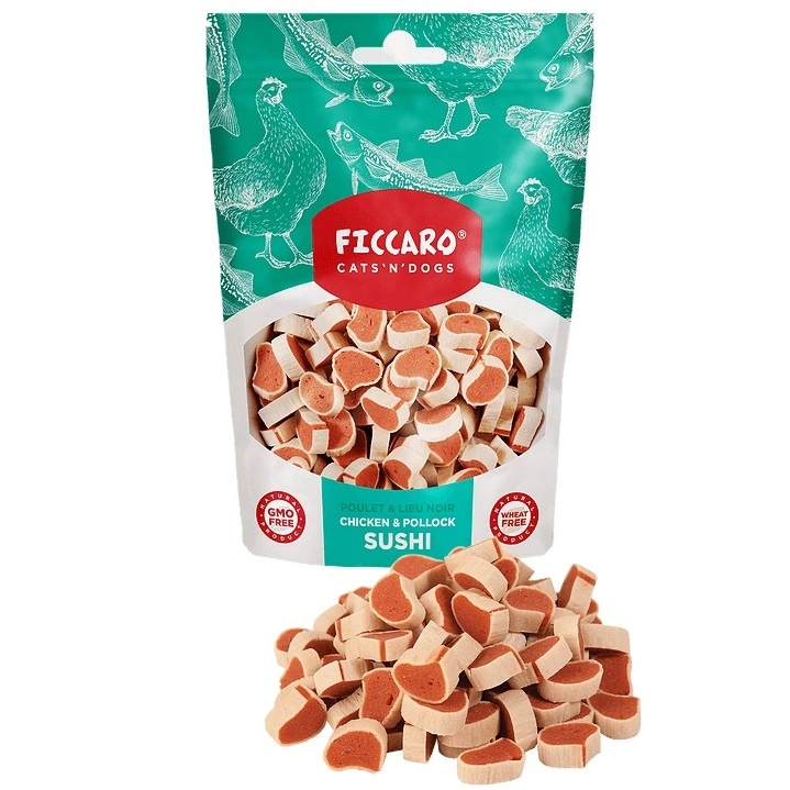FICCARO Hundesnack Kylling og sej i sushi-form 100 g - lækre hundesnacks
