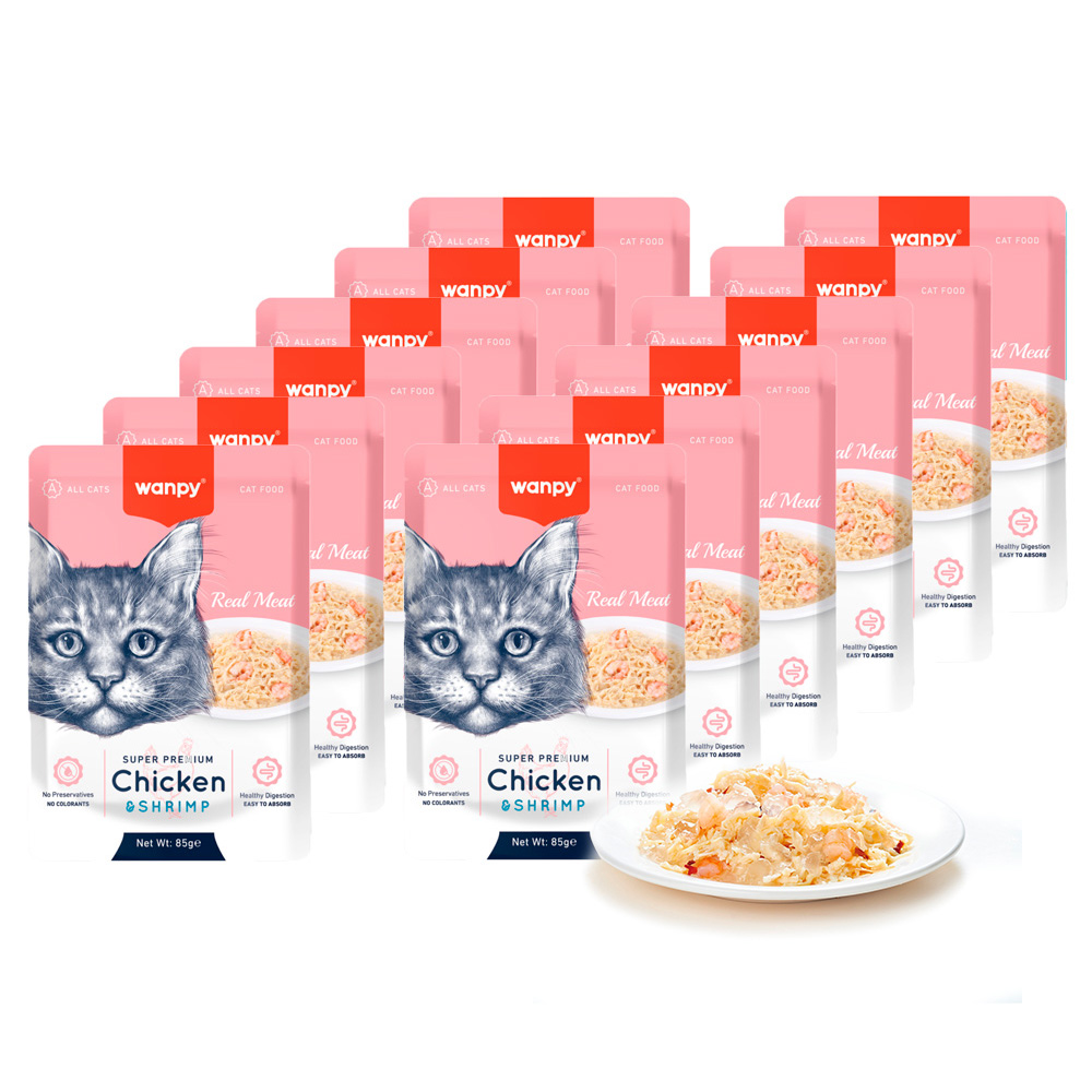 Wanpy Cat Vådmad - Kylling og Rejer 85 g