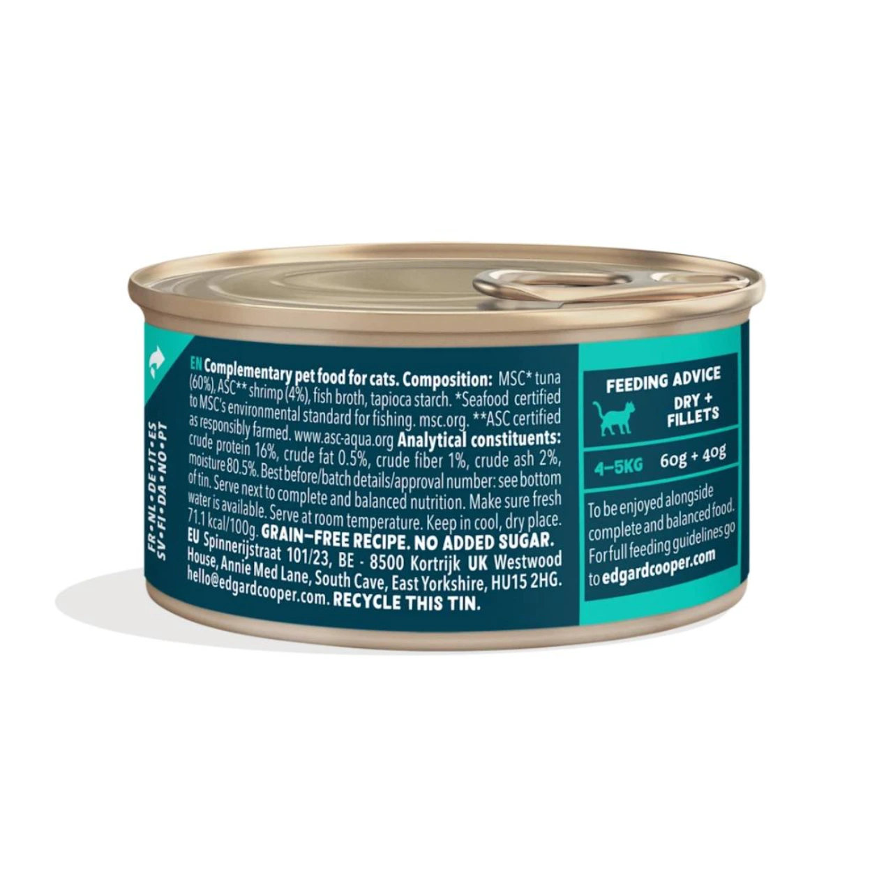 Edgard & Cooper kattefilet med tun og rejer i bouillon 70 g