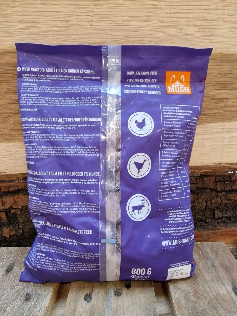 MUSH Vaisto Lilla Kylling Kalkun Rensdyr 800 g - Naturligt hundefoder
