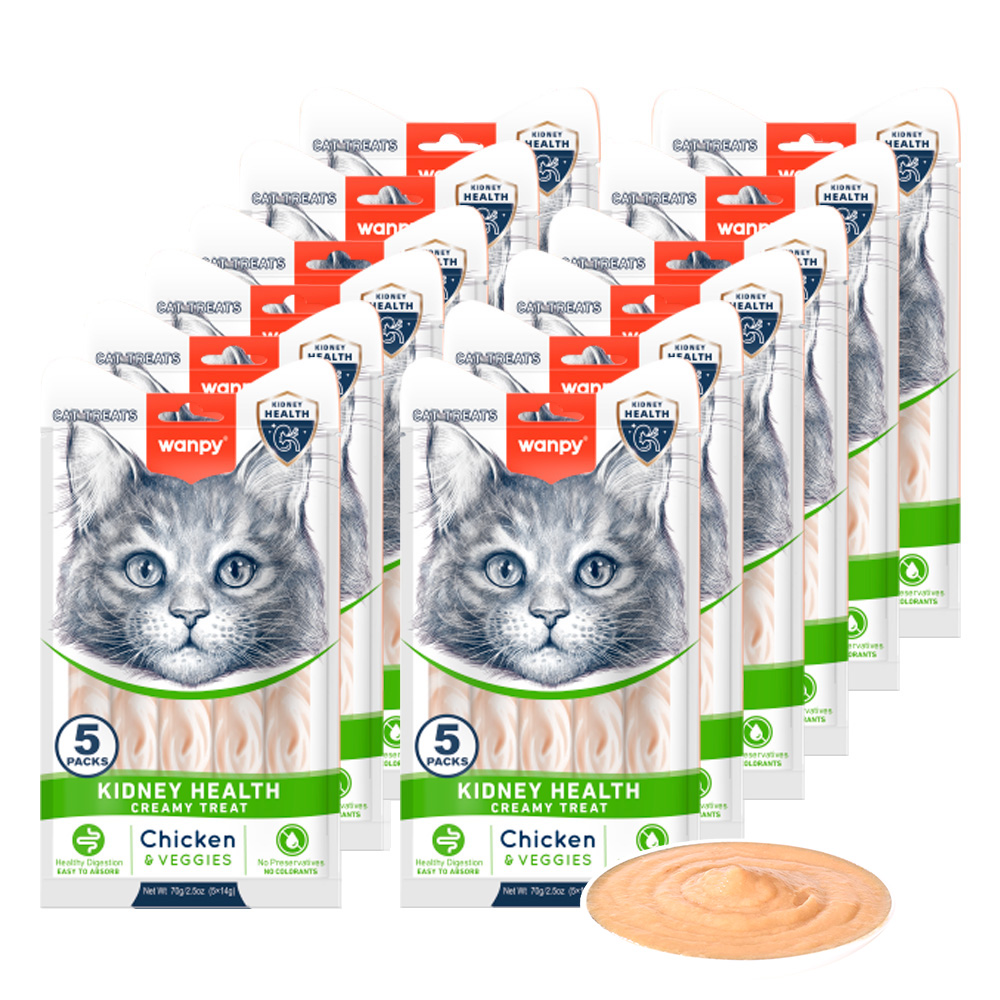 Wanpy Cat Functional Creamy Lickable Treat Kidney Health Chicken - Veggies 5 x 14 g