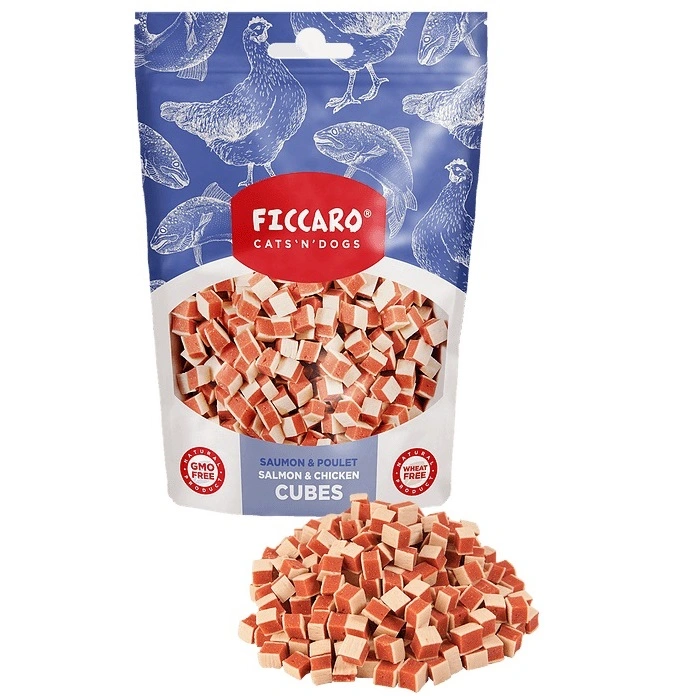 FICCARO Hundesnack Kylling og laks i tern 100 g - naturlige hundesnacks