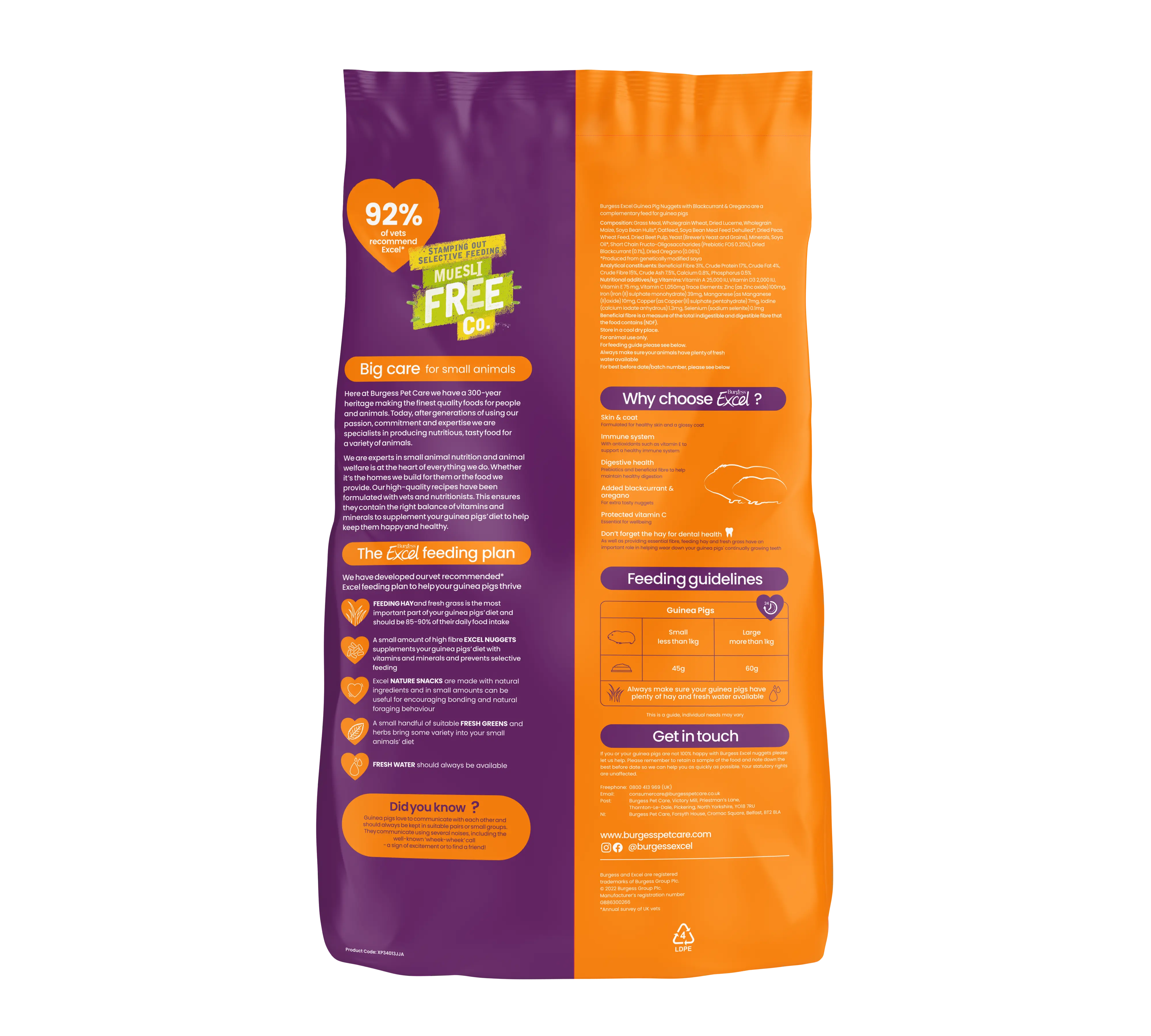 Burgess Excel Marsvin Solbær & Oregano 10 kg - fuldfoder med ekstra smag