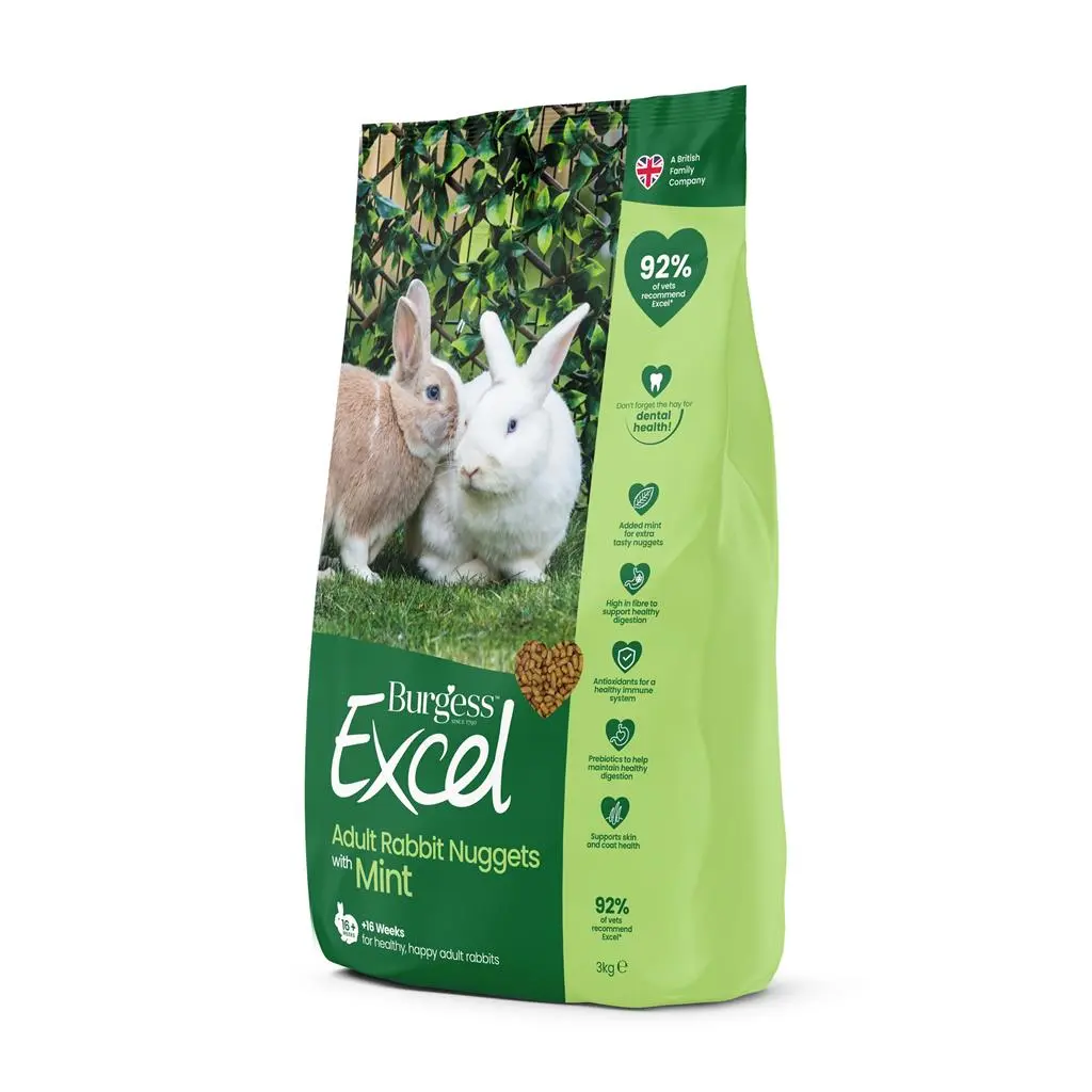 Burgess Excel Rabbit Adult 3 kg - Fuldfoder til voksne kaniner med mint
