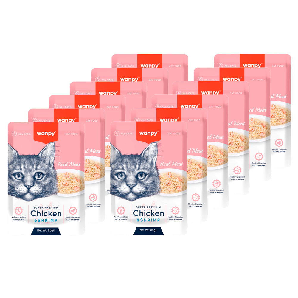 Wanpy Cat Vådmad - Kylling og Rejer 85 g