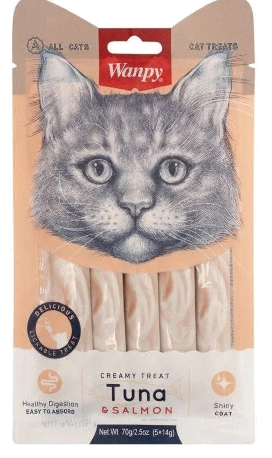 Wanpy Kat Cremet Slikbar Godbid med Tun og Laks