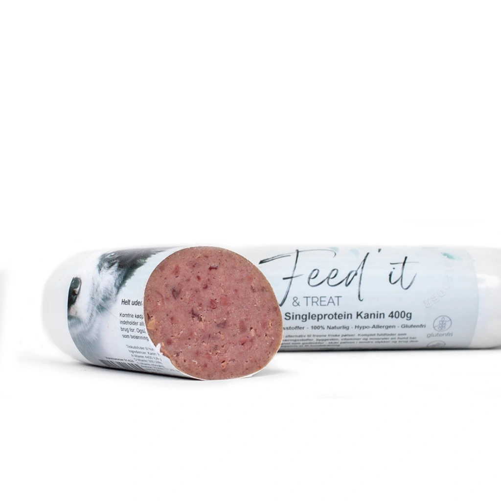 Feedit & Treat Pure Rabbit 400 g - naturlig kaninskærepølse til hund og kat