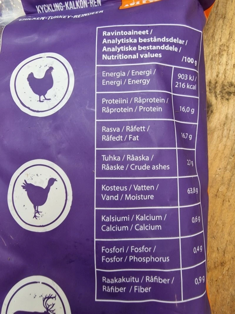 MUSH Vaisto Lilla Kylling Kalkun Rensdyr 800 g - Naturligt hundefoder