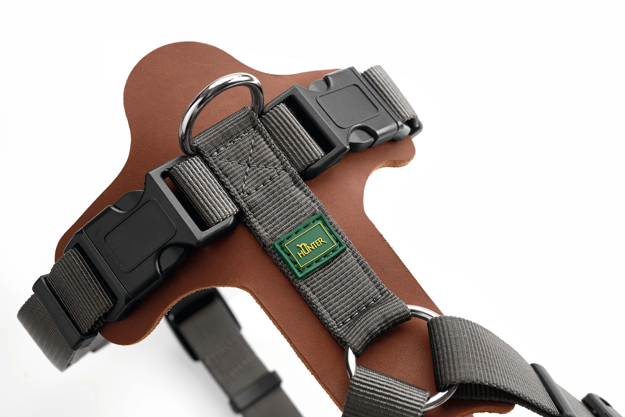 Hunter Mixed Aalborg læder hundesele XS-S cognac/grå hals 40-50 cm - blød og sikker pasform