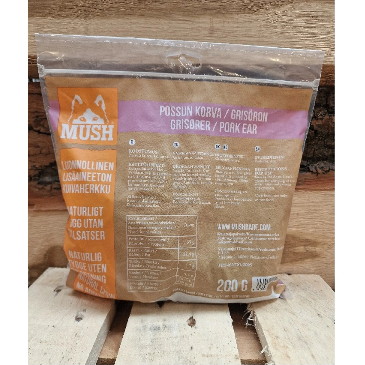 MUSH VAINU Hundesnack Griseøre 200 g - sprøde naturlige tyggeben