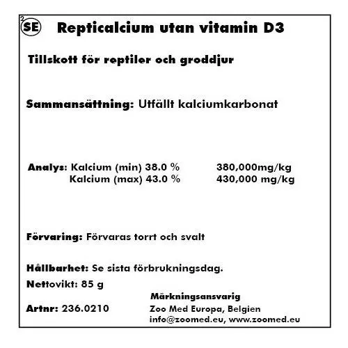 ZooMed Repti Calcium uden D-vitamin 85 g