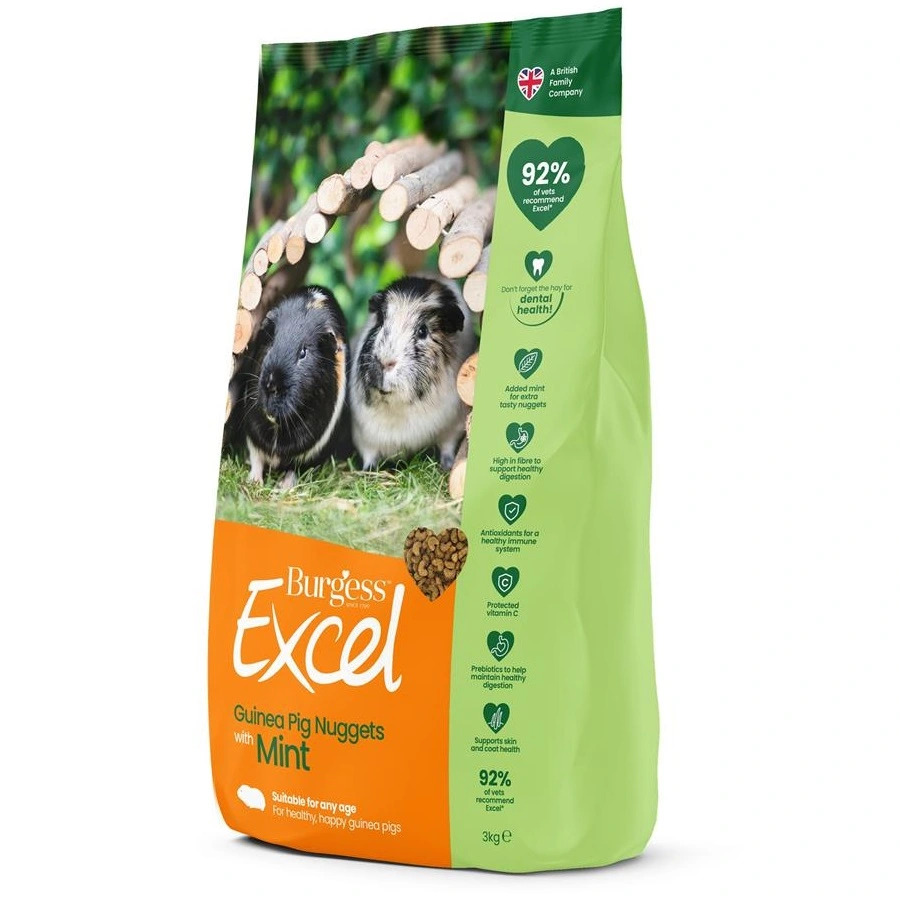 Burgess Excel Guinea Pig 3 kg - Højt fiberindhold med mint og C-vitamin
