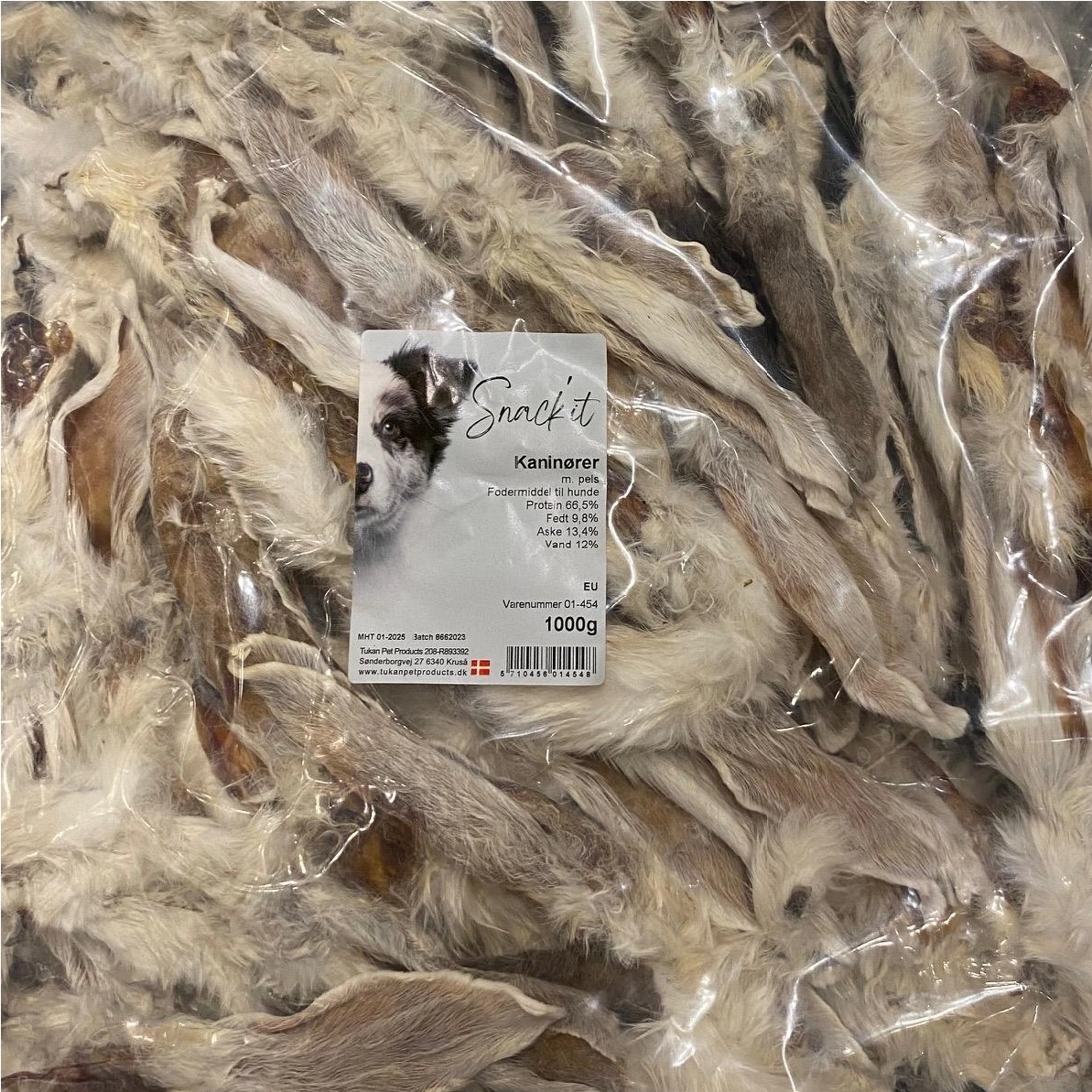 Snackit Kaninører med pels 1 kg - Naturlige hundesnacks i stor pakke