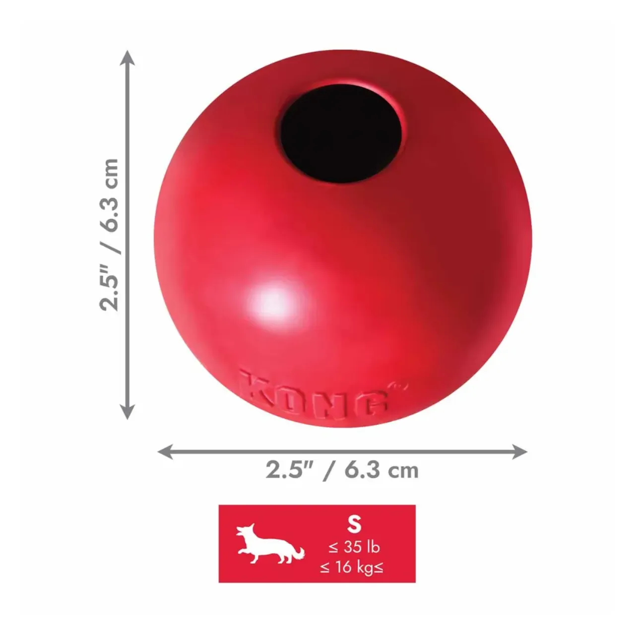 KONG Classic bold med hul rød S Ø6,5 cm