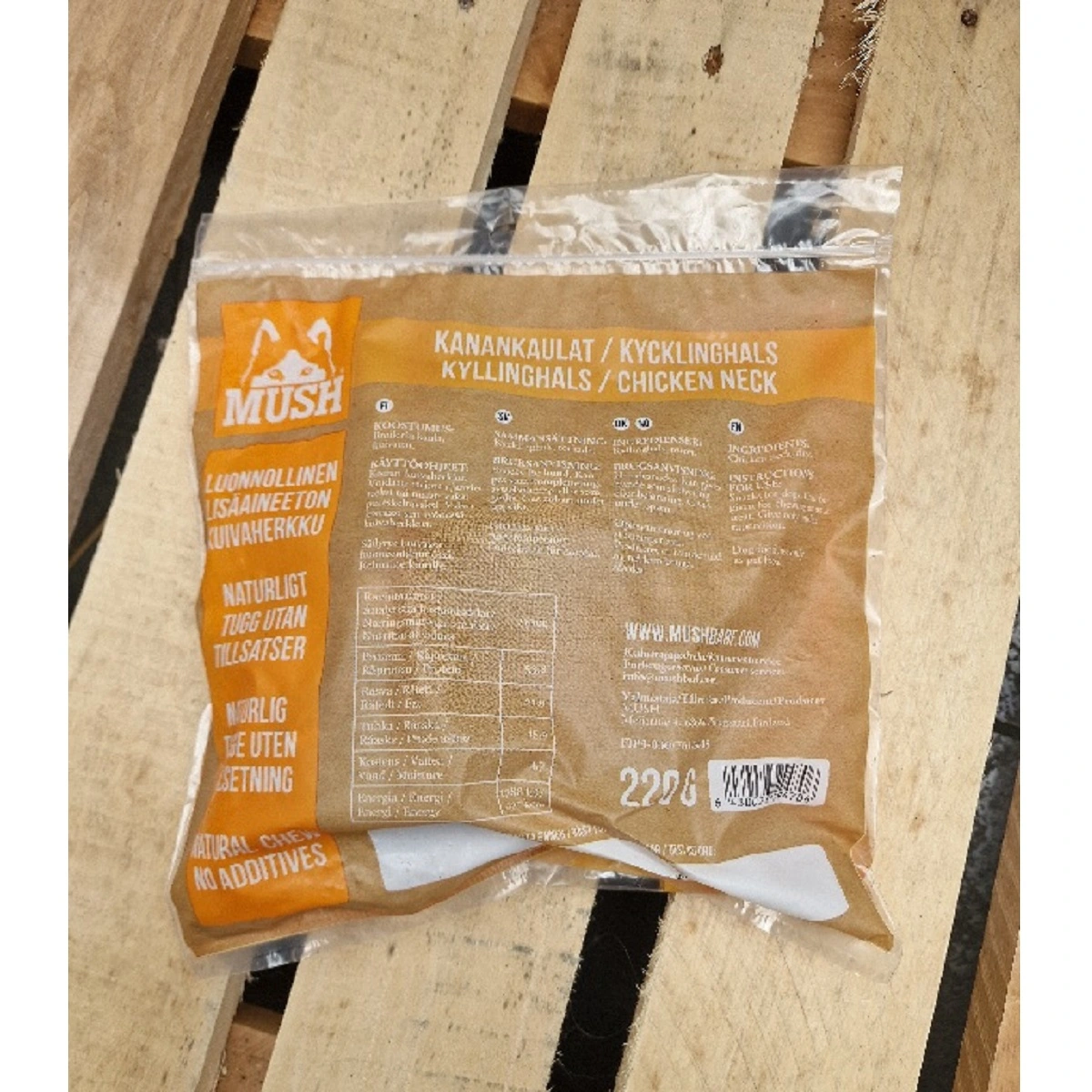 MUSH VAINU Hundesnack Kyllingehalse 220 g - naturlige tyggeben til hunde