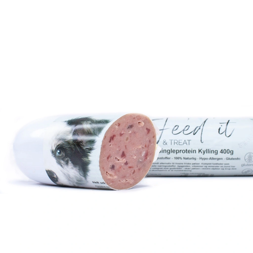Feedit & Treat Pure Chicken 400 g - naturlig kyllingeskærepølse til hund og kat