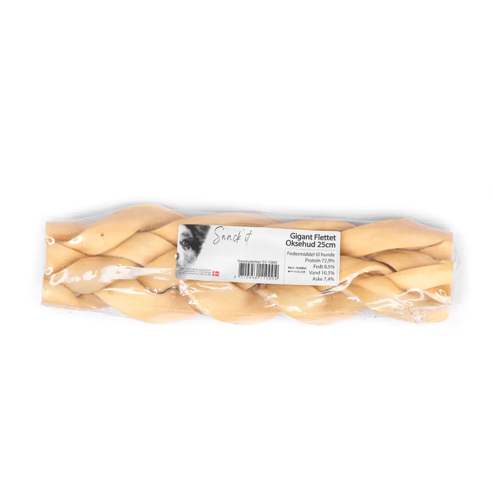 Snackit Gigant Flettet Oksehud 25 cm - Ekstra robust tyggeben