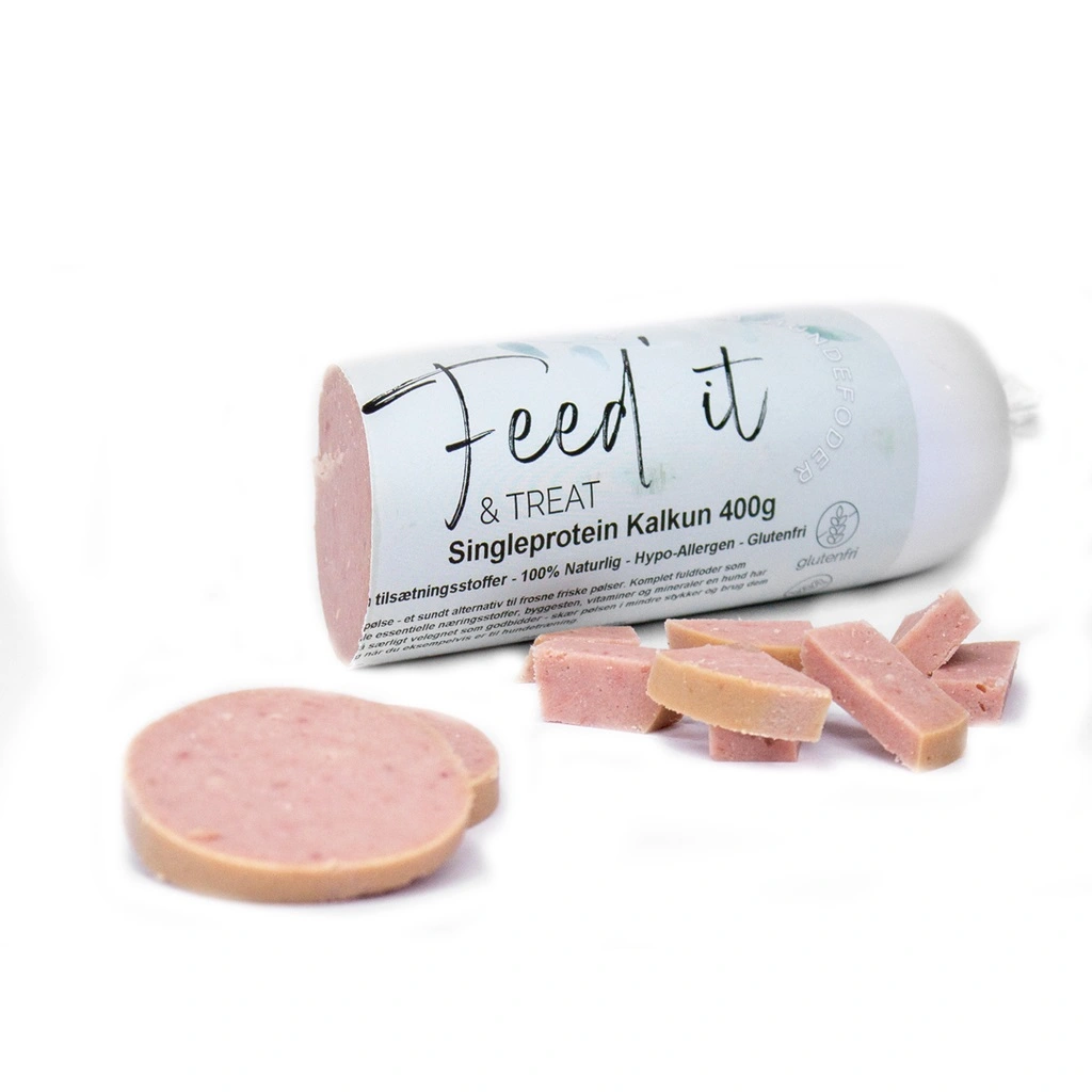 Feedit & Treat Pure Turkey 400 g - naturlig kalkunskærepølse til hund og kat