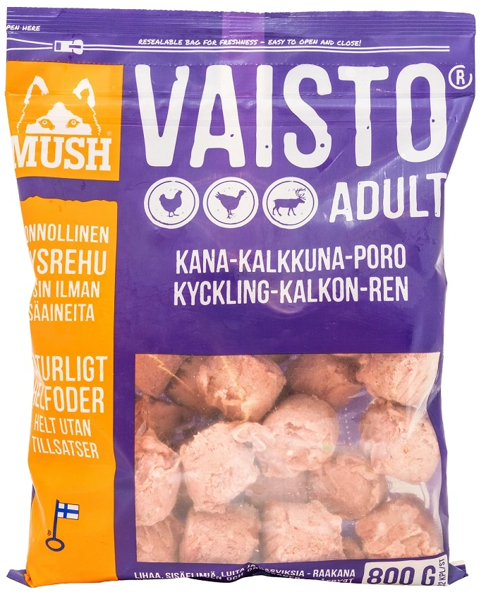 MUSH Vaisto Lilla Kylling Kalkun Rensdyr 800 g - Naturligt hundefoder